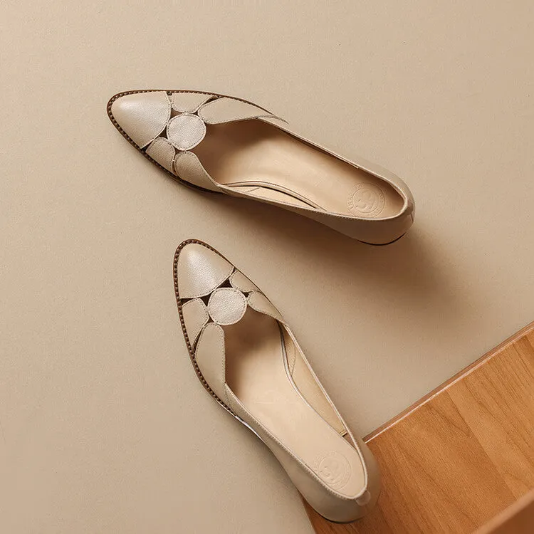 Women's Pointed Toe Genuine Leather Patchwork Pumps Y2681