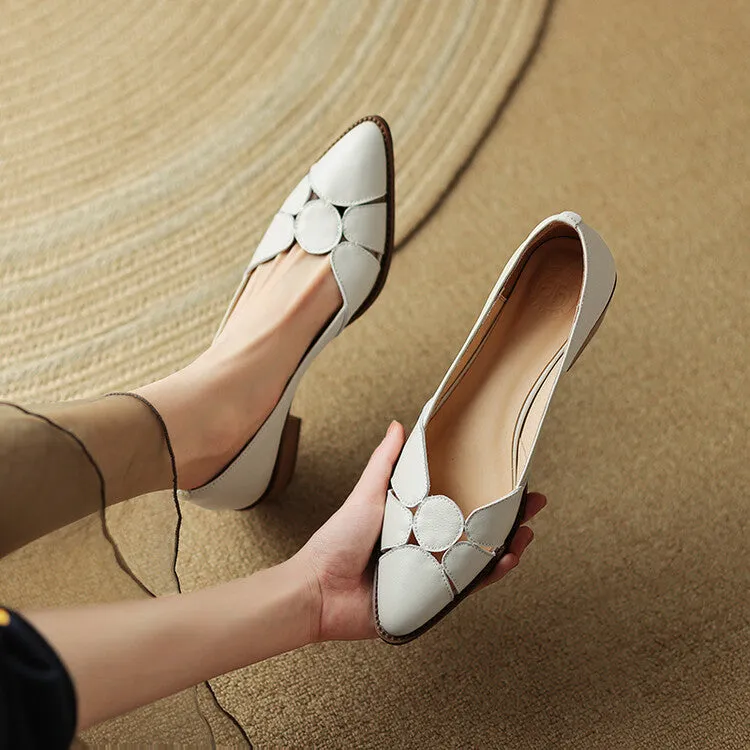 Women's Pointed Toe Genuine Leather Patchwork Pumps Y2681