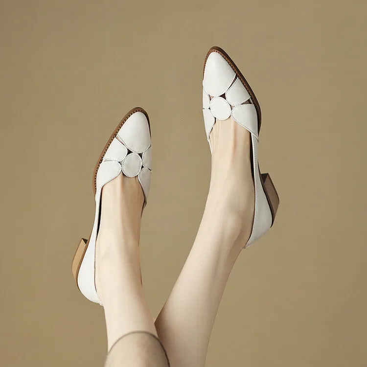 Women's Pointed Toe Genuine Leather Patchwork Pumps Y2681