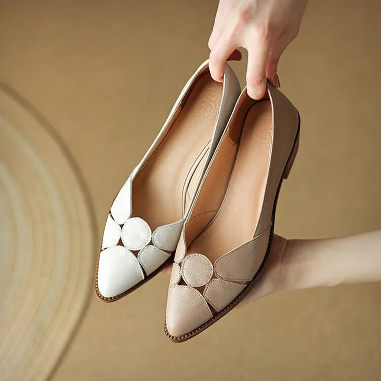 Women's Pointed Toe Genuine Leather Patchwork Pumps Y2681