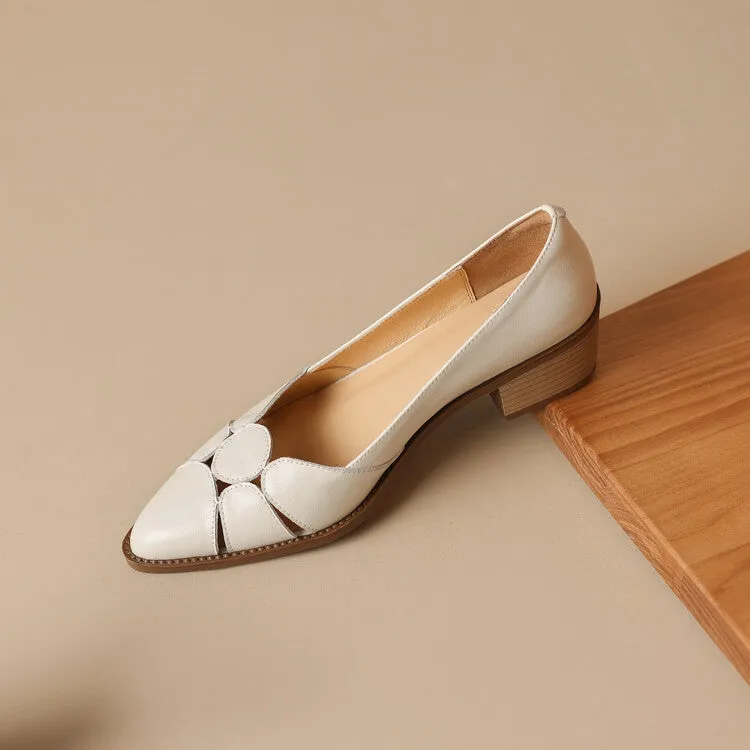 Women's Pointed Toe Genuine Leather Patchwork Pumps Y2681
