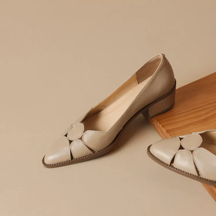 Women's Pointed Toe Genuine Leather Patchwork Pumps Y2681