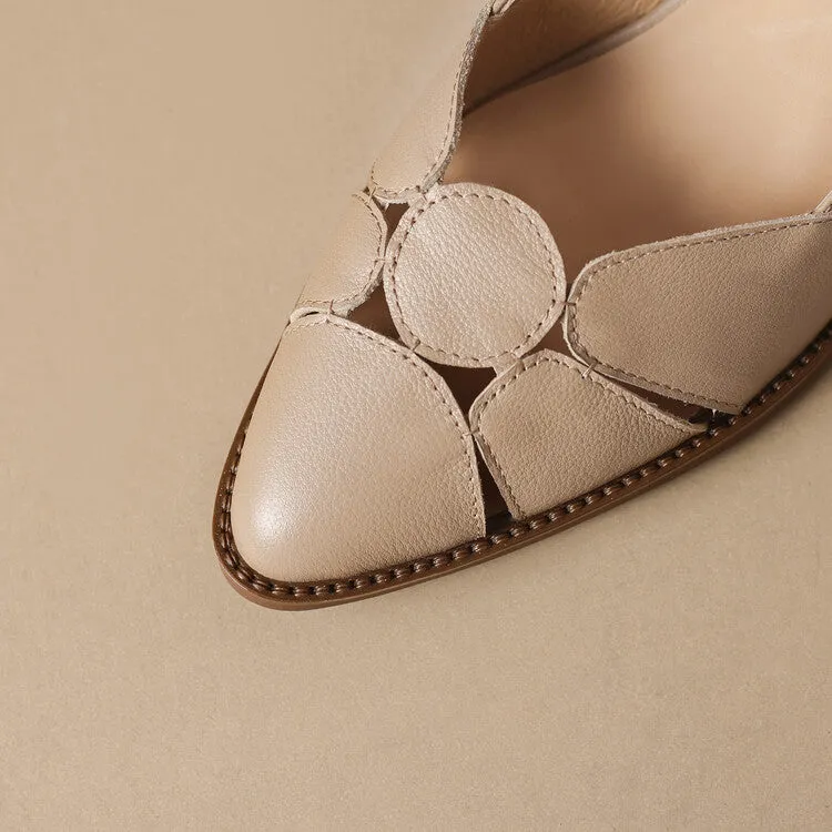 Women's Pointed Toe Genuine Leather Patchwork Pumps Y2681