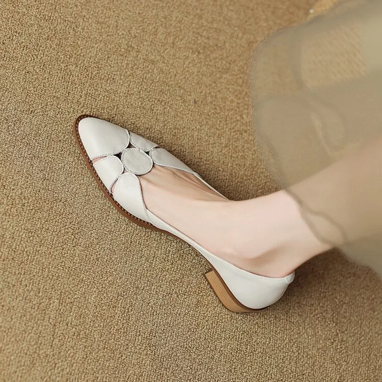 Women's Pointed Toe Genuine Leather Patchwork Pumps Y2681
