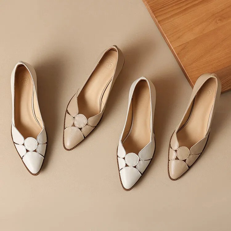 Women's Pointed Toe Genuine Leather Patchwork Pumps Y2681