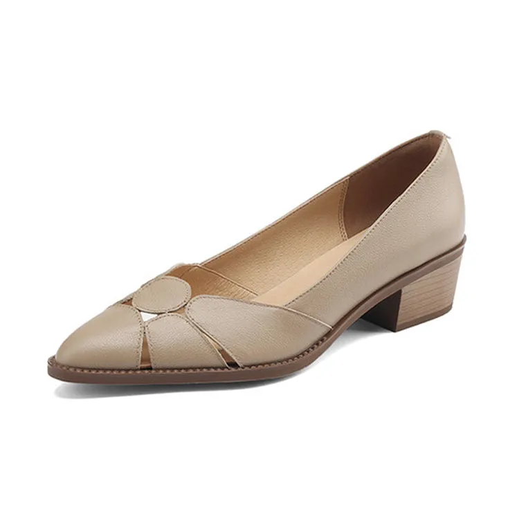 Women's Pointed Toe Genuine Leather Patchwork Pumps Y2681