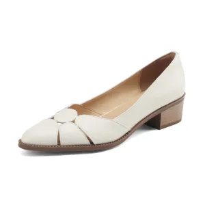 Women's Pointed Toe Genuine Leather Patchwork Pumps Y2681