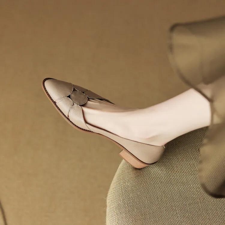 Women's Pointed Toe Genuine Leather Patchwork Pumps Y2681