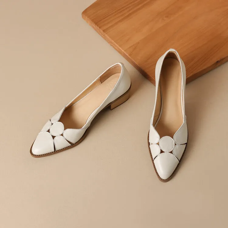 Women's Pointed Toe Genuine Leather Patchwork Pumps Y2681