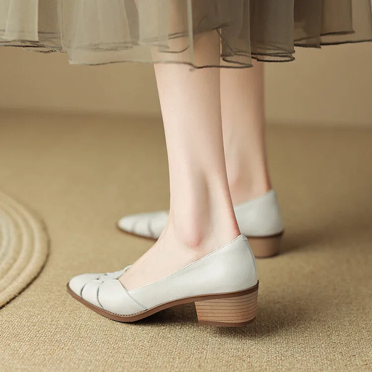 Women's Pointed Toe Genuine Leather Patchwork Pumps Y2681