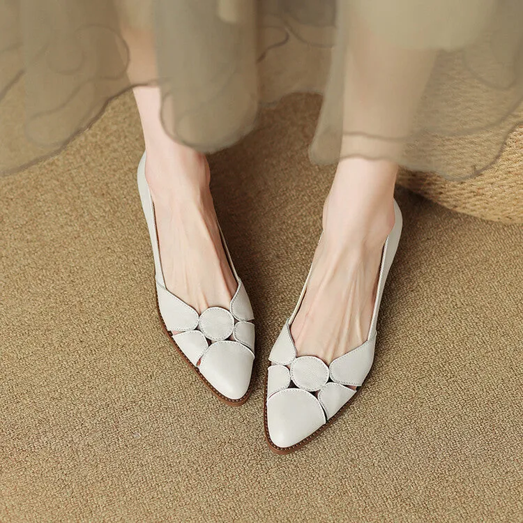 Women's Pointed Toe Genuine Leather Patchwork Pumps Y2681