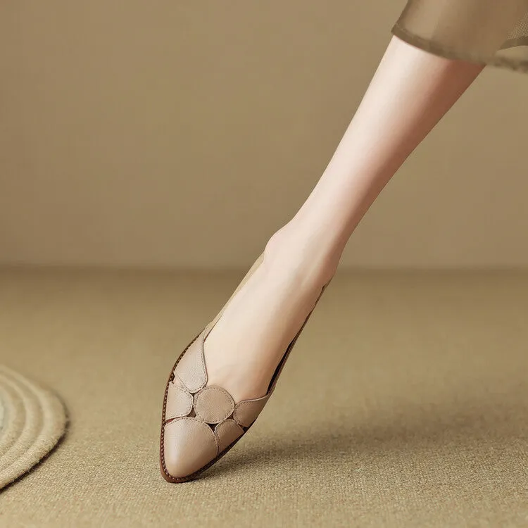 Women's Pointed Toe Genuine Leather Patchwork Pumps Y2681