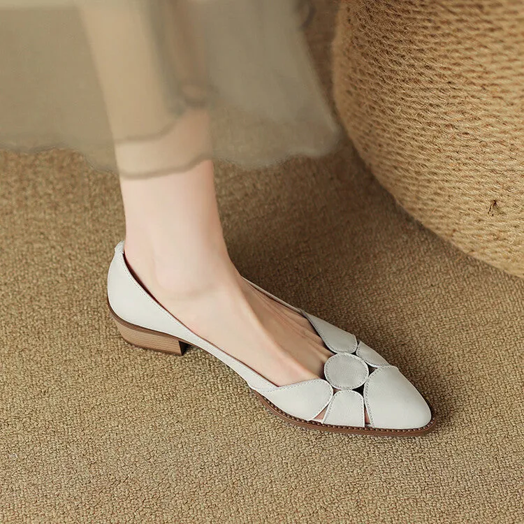 Women's Pointed Toe Genuine Leather Patchwork Pumps Y2681