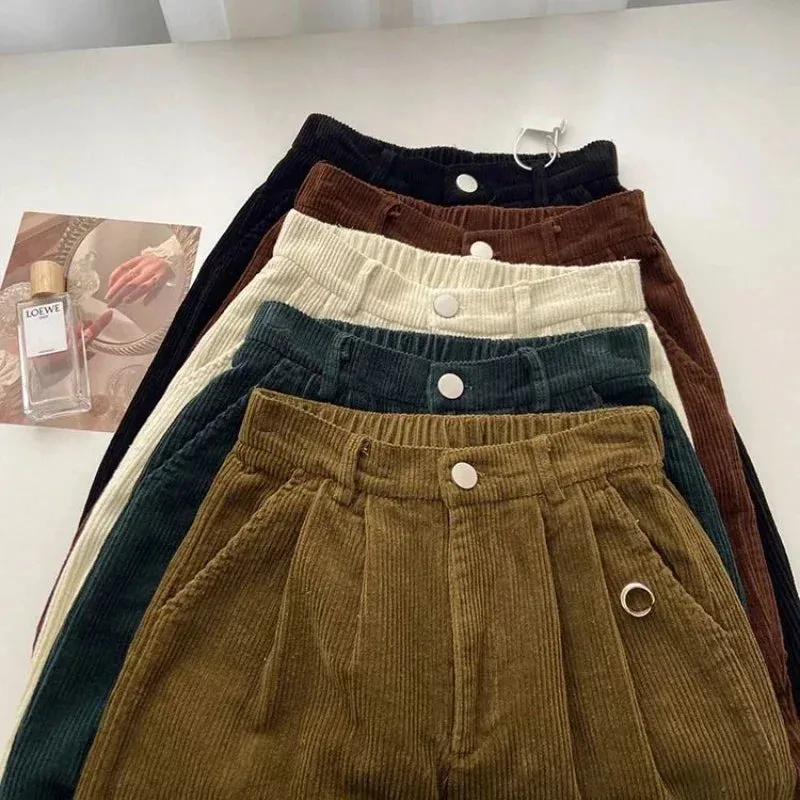 Women's Retro High-Waist Corduroy Pants