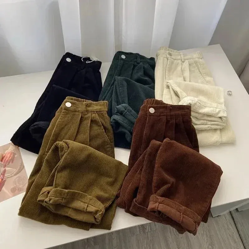 Women's Retro High-Waist Corduroy Pants