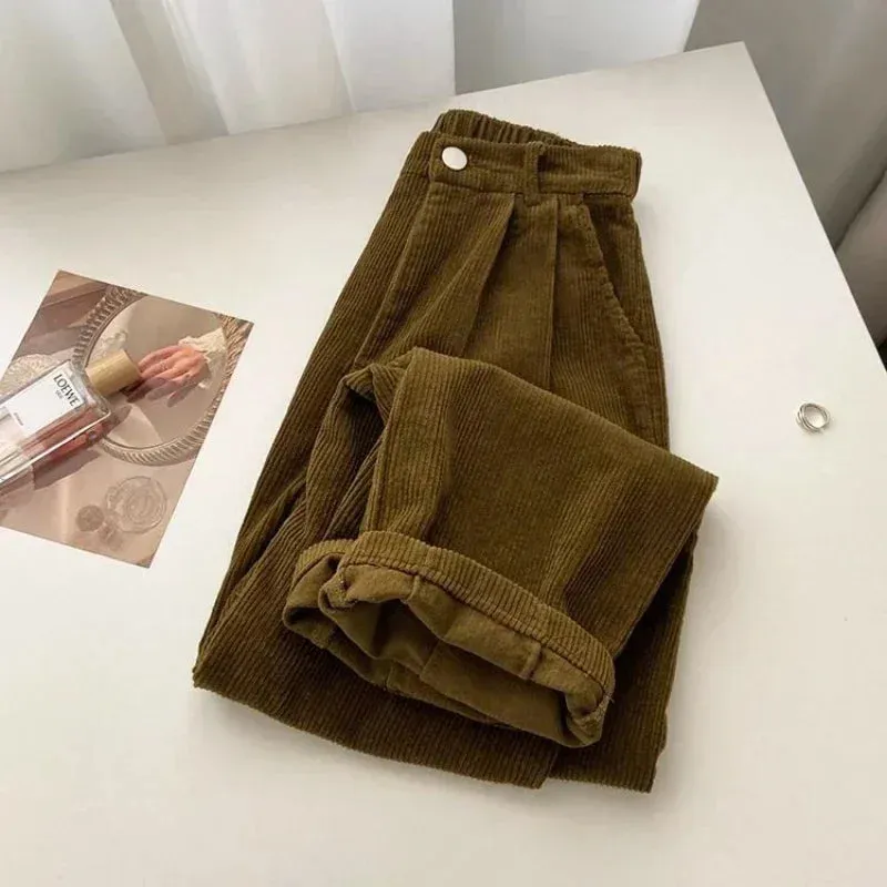 Women's Retro High-Waist Corduroy Pants