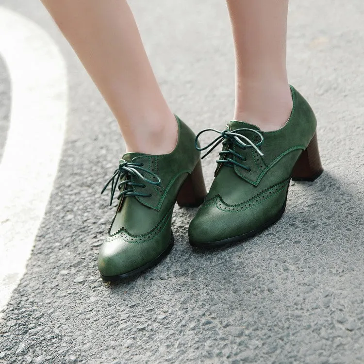 Women's Retro Tied Carved Medium Heel Oxford Shoes