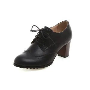 Women's Retro Tied Carved Medium Heel Oxford Shoes