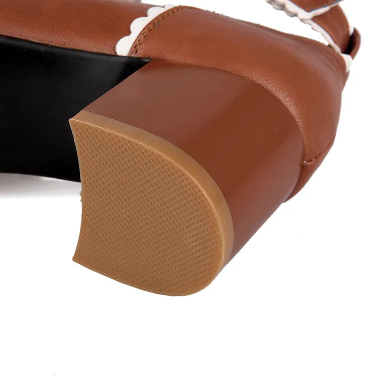 Women's Ruffles Bow Tie Shallow Block Heel Platform Pumps