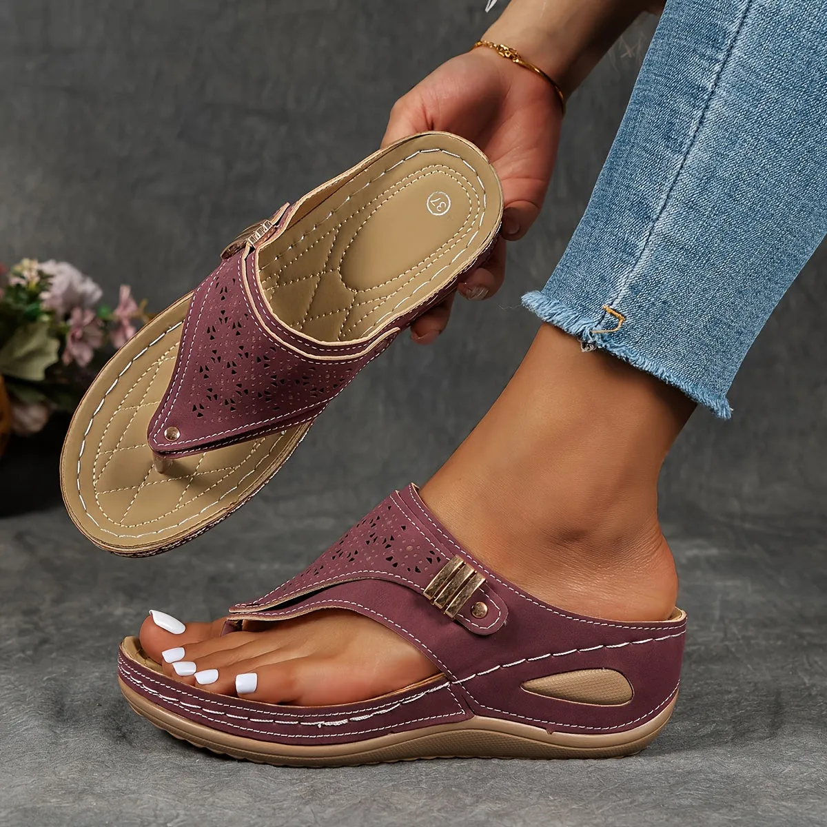 women's Trendy Solid Color Mesh Breathable Sports Sandals, Wear Resistance Non Slip Flip Flops, Casual Versatile Open Toe Beach Slippers