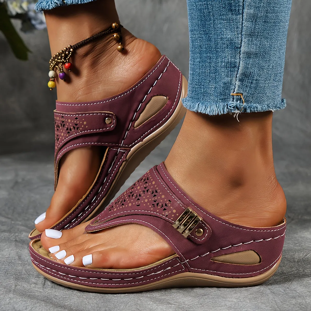 women's Trendy Solid Color Mesh Breathable Sports Sandals, Wear Resistance Non Slip Flip Flops, Casual Versatile Open Toe Beach Slippers