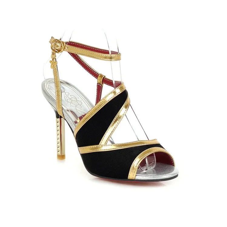 Women's's Solid Color Buckle Strap Stiletto Heels Sandals