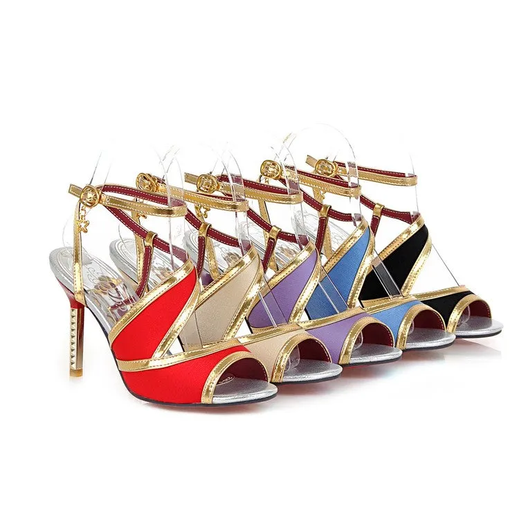 Women's's Solid Color Buckle Strap Stiletto Heels Sandals
