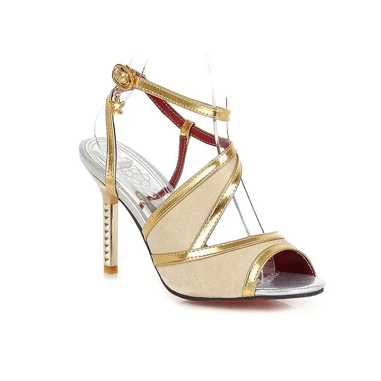Women's's Solid Color Buckle Strap Stiletto Heels Sandals