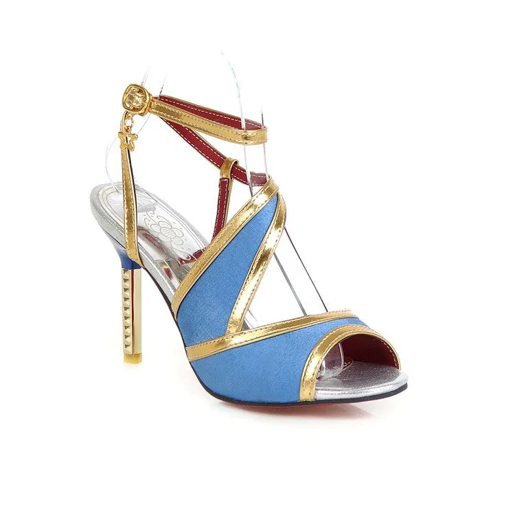 Women's's Solid Color Buckle Strap Stiletto Heels Sandals