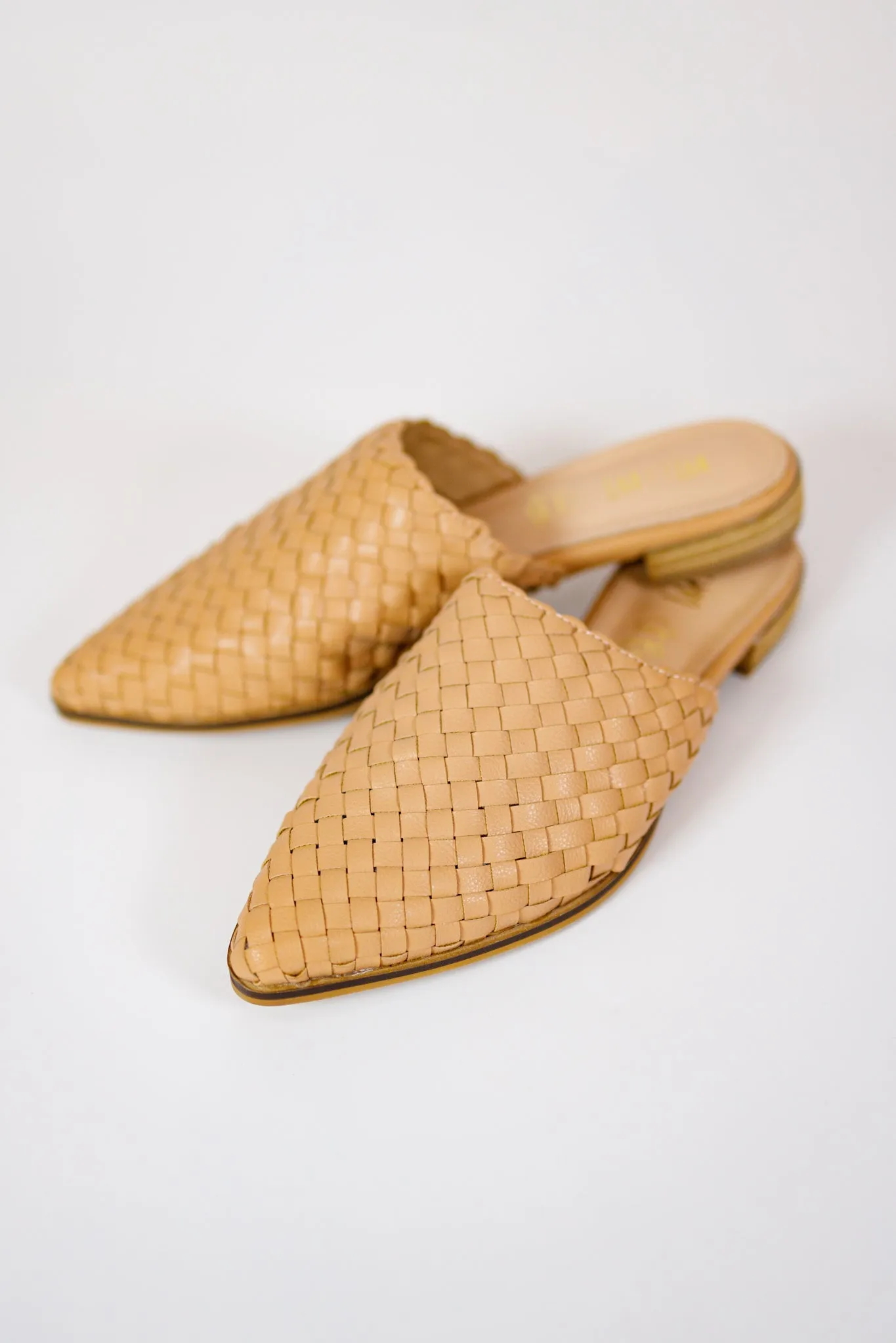 Woven Leather Mules, NUDE PINK