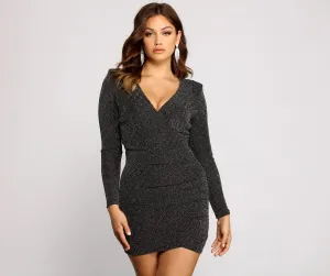 Wrapped In Glamour Charming Ruched Glitter Mini Dress