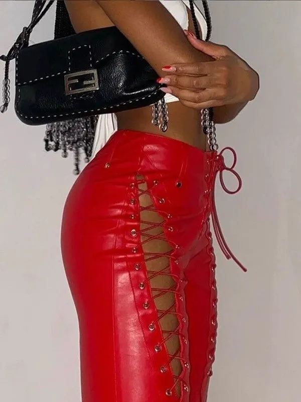Y2k PU leather pants with cutout detail